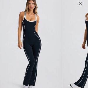Oh Polly Black Sculpting Jumpsuit with White Piping